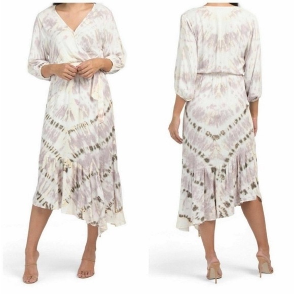 Young Fabulous & Broke Mauve Harvest Tie Dye Jillian Wrap Dress Large NEW! - Picture 1 of 5